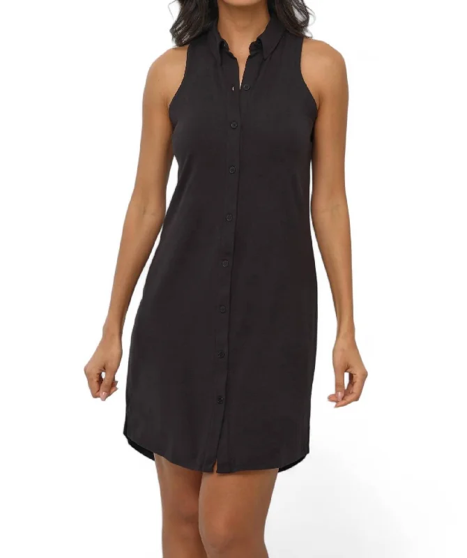 Women's V-Neck DressesElise Pima Cotton Sleeveless Dress In Black