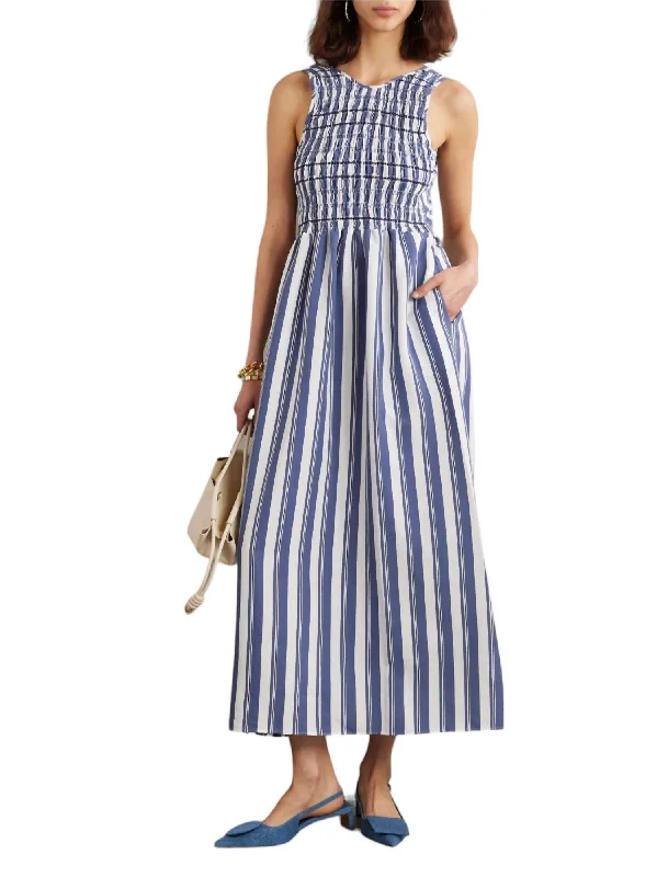 Women's Narrow Collar DressesErika Dress In Air Force Blue Stripes