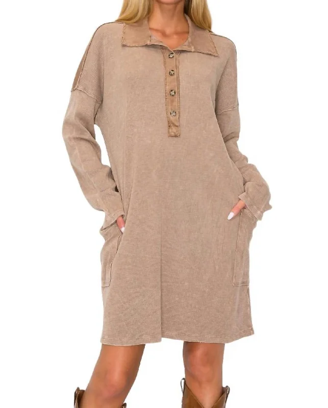 Women's Shawl Collar DressesEveryday Essential Shirt Dress In Mocha