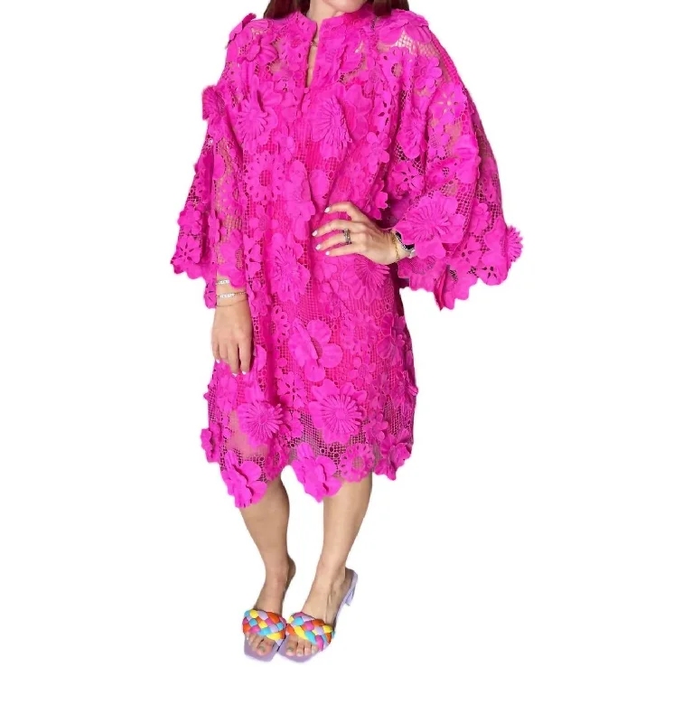 Women's V-Neck DressesFloral Lace Dress In Fuchsia