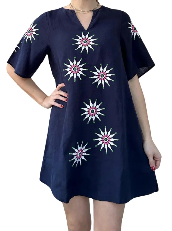 Women's High Collar DressesGemma Star Flower Dress In Navy