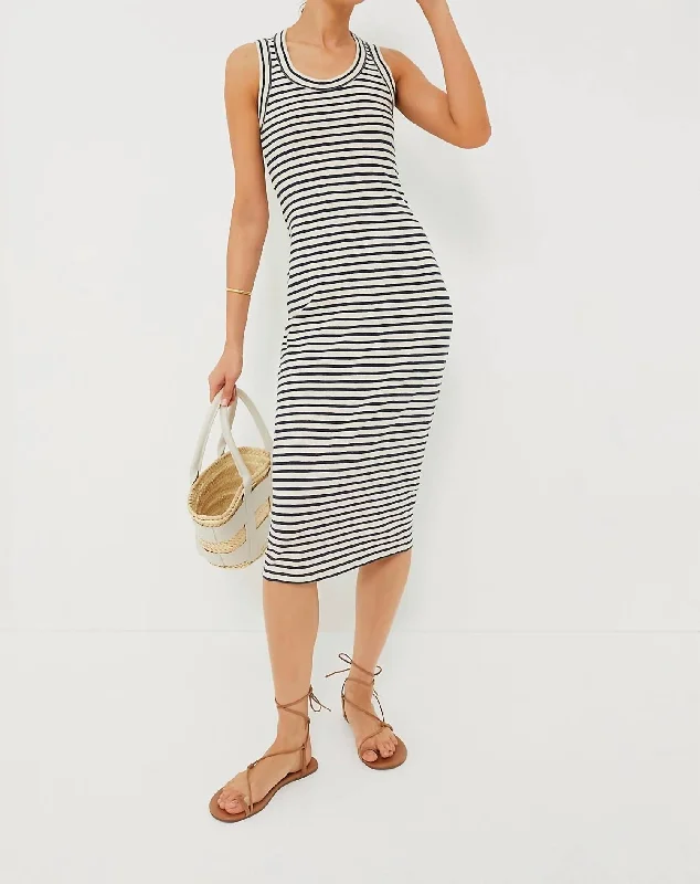 Women's V-Shaped Collar DressesGo Tank Dress In Navy Stripe