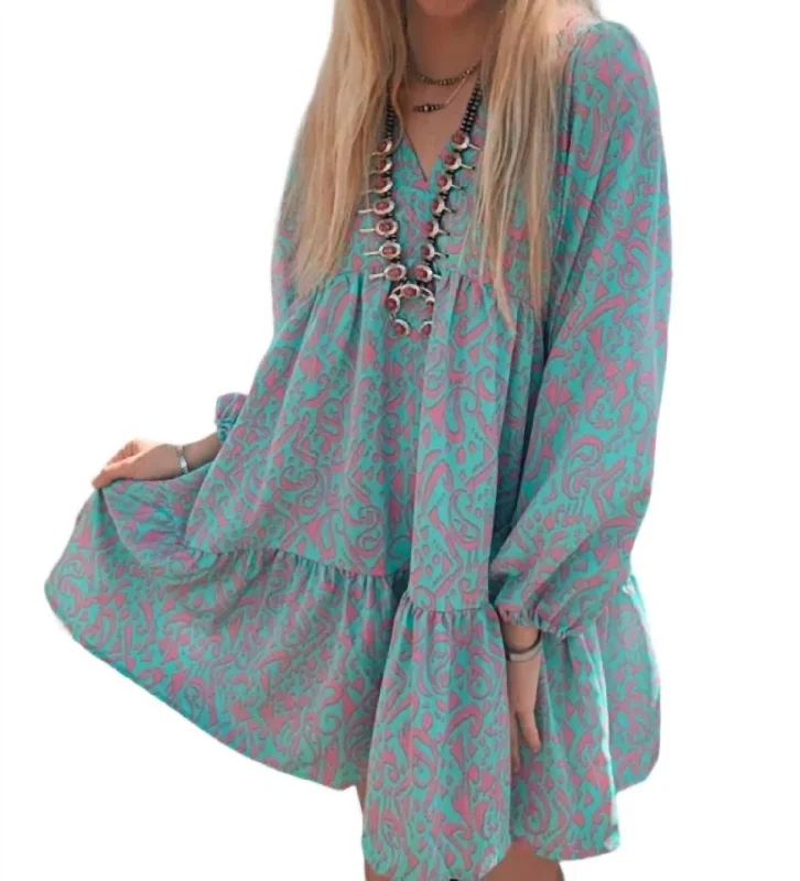 Women's Tiered DressesLily Long Sleeve Dress In Blue/pink