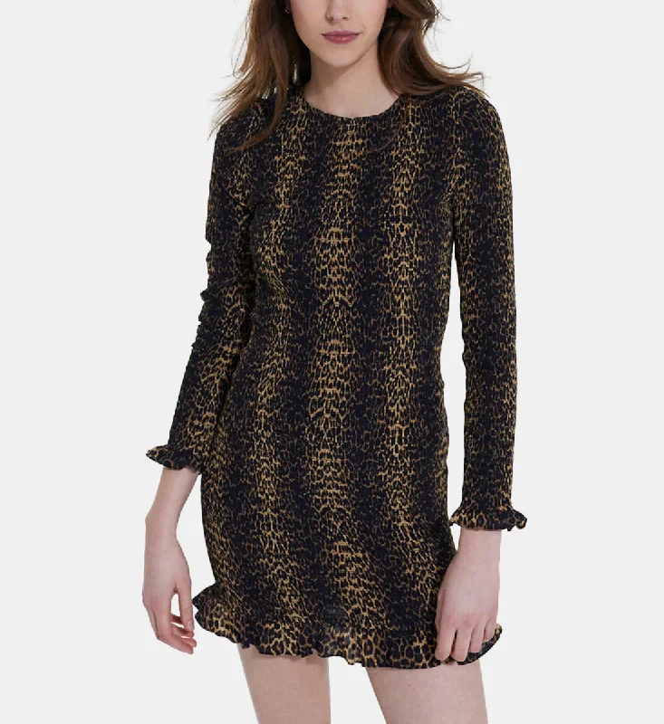 Women's Fit and Flare DressesLong-sleeved Printed Short Dress