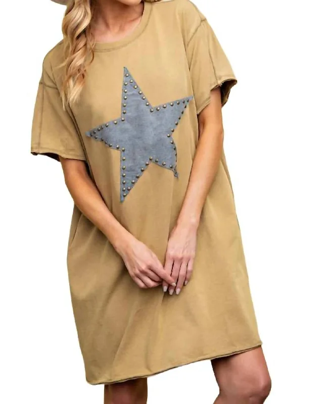 Women's Round-Neck DressesLucky Star Patch T-Shirt Dress In Latte