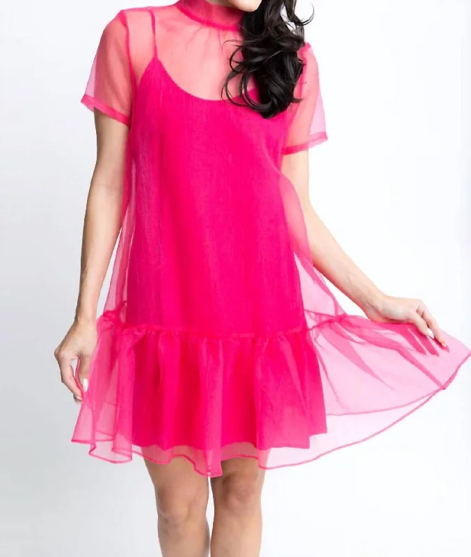 Women's High Collar DressesOrganza Mock Bow Dress In Pink