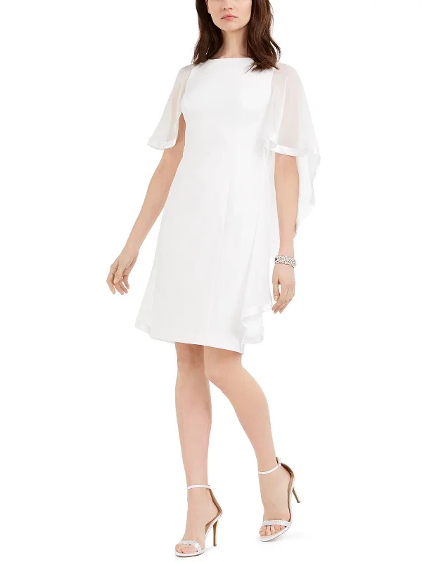 Women's Shawl Collar DressesPetites Womens Satin Trim Capelet Cocktail Dress