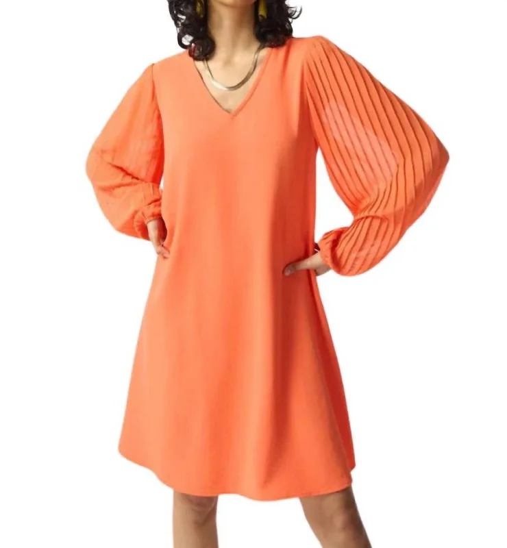 Women's Long-Sleeve DressesPleated Sleeve Dress In Orange