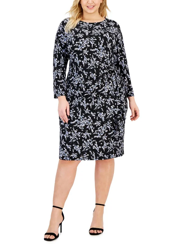 Women's Low Collar DressesPlus Womens Floral Above Knee Sheath Dress