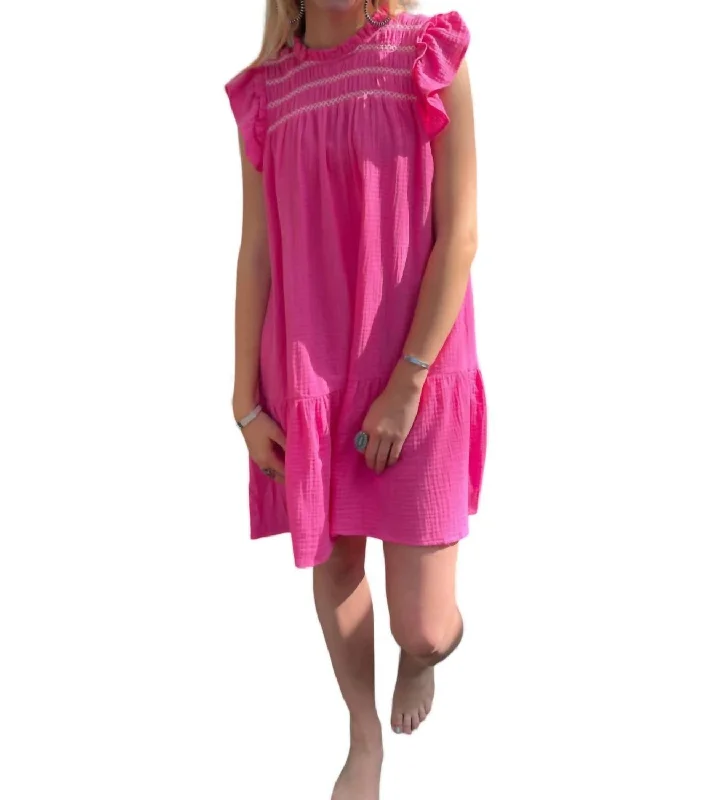 Women's Boat-Back DressesPressy Pink Dress In Hot Pink