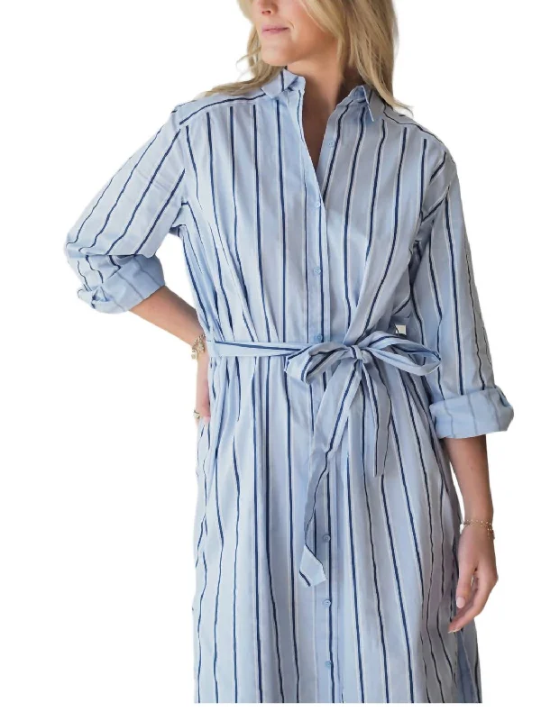 Women's Low Collar DressesStriped Powder Dress In Blue