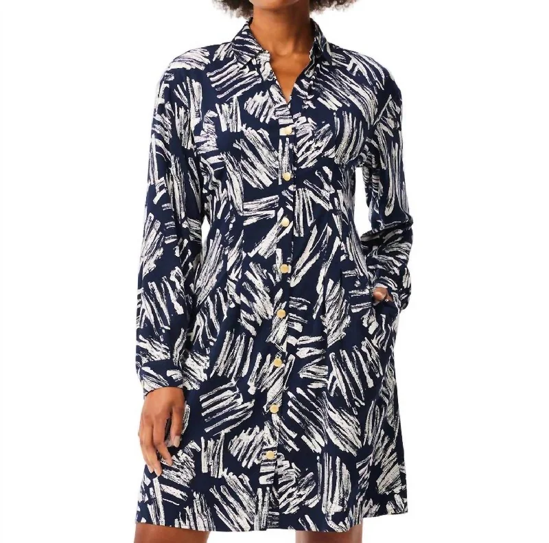 Women's Shawl Collar DressesSweet Strokes Live In Dress In Indigo Multi