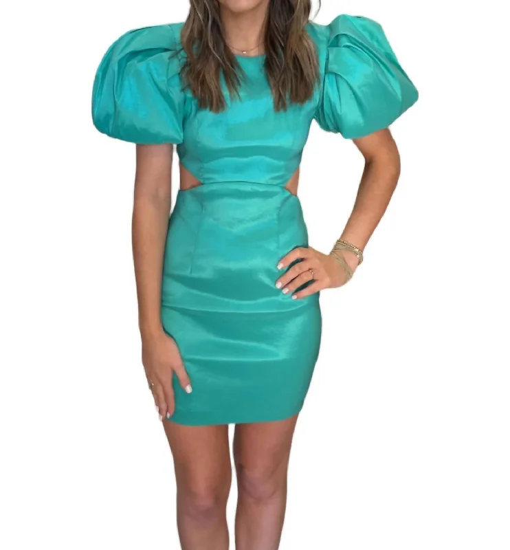 Women's Notched Collar DressesTaffeta Cut Out Dress In Teal