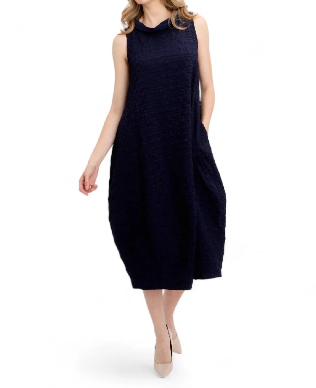 Women's Sweetheart-Neck DressesTextured And Checkered Tank Dress In Midnight Blue