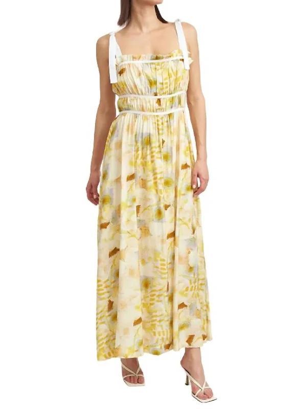 Women's Rounded-Neck DressesTorrey Dress In Yellow Floral