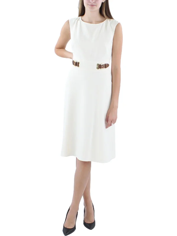 Women's U-Shaped-Neck DressesWomens Buckle Polyester Wear To Work Dress