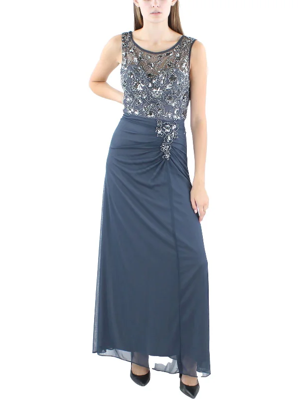 Women's Notched Collar DressesWomens Embellished Polyester Evening Dress