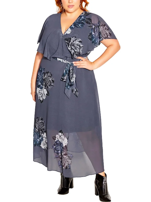 Women's Pencil DressesWomens Faux Wrap Floral Evening Dress