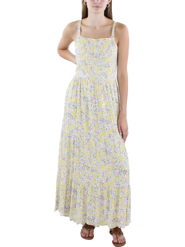 Women's Round-Neck DressesWomens Floral Print Rayon Sundress