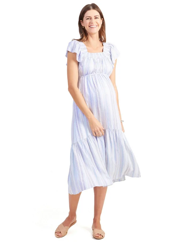 Women's Wide-Neck DressesWomens Pregnancy Mid-Calf Maternity Dress