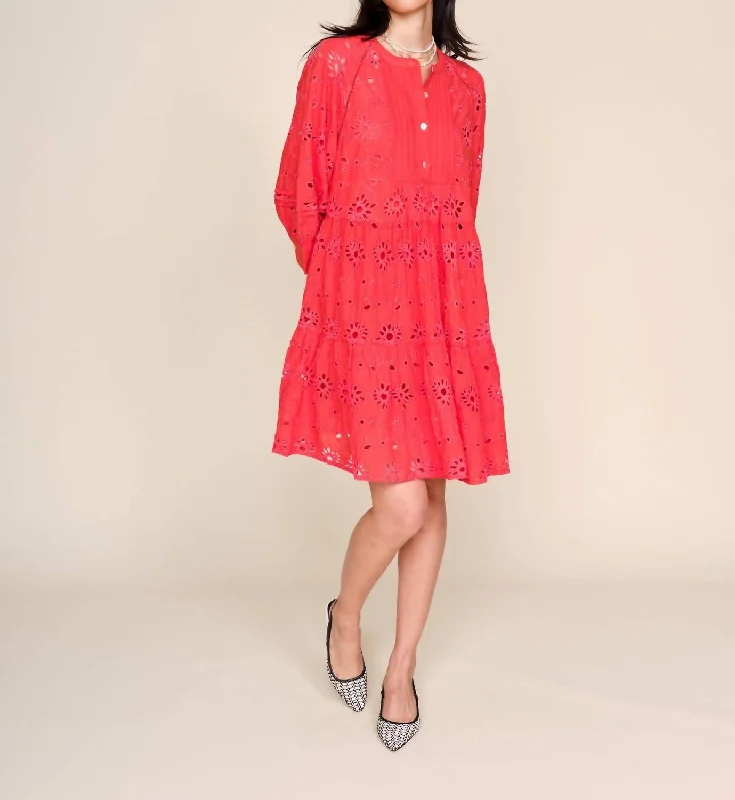 Women's Narrow-Neck DressesYara Eyelet Dress In Red