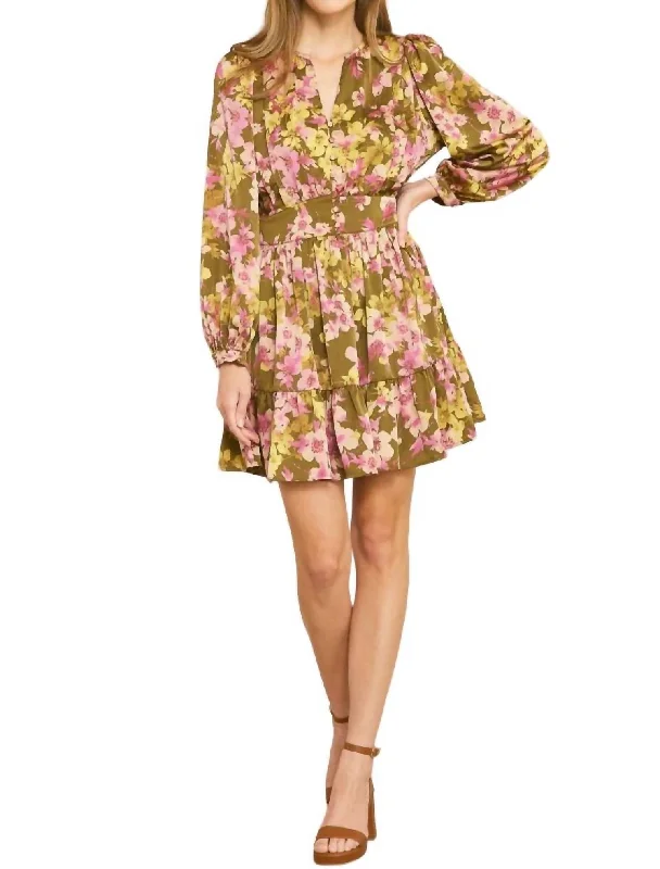 Women's V-Back DressesYou Don't Have To Go Dress In Olive Floral