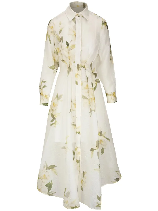 Women's Wide Collar DressesZimmermann Harmony Draped Shirt Dress Ivory Magnolia