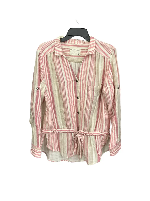 Women's Blouse with V-Shaped CollarTop Long Sleeve By Rag And Bone  Size: L